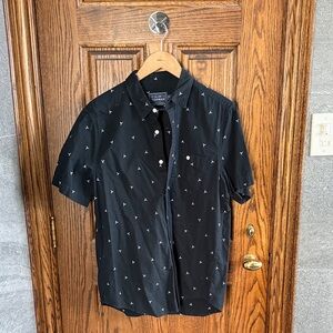 Topman Black Short-Sleeve Button-Down Shirt with White Micro Print